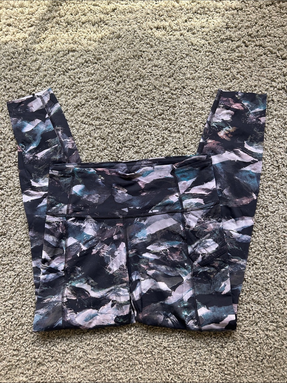 lululemon athletica Black Abstract Brushstroke Leggings with Teal and Blush